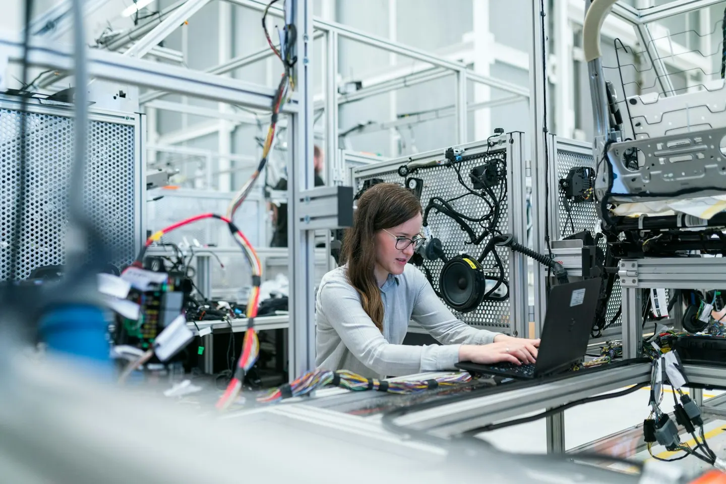 Engineer working on an automated production line