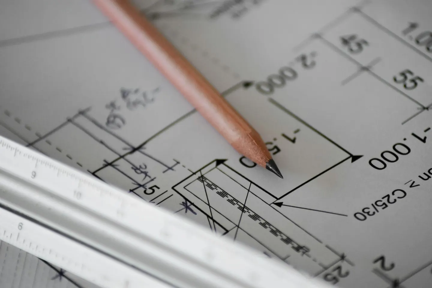 Engineering technical drawing with pencil